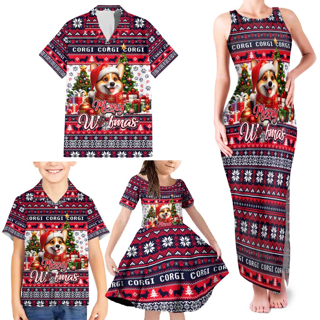 Corgi Merry Woofmas Family Matching Tank Maxi Dress and Hawaiian Shirt Christmas Dog Art Style - Wonder Print Shop