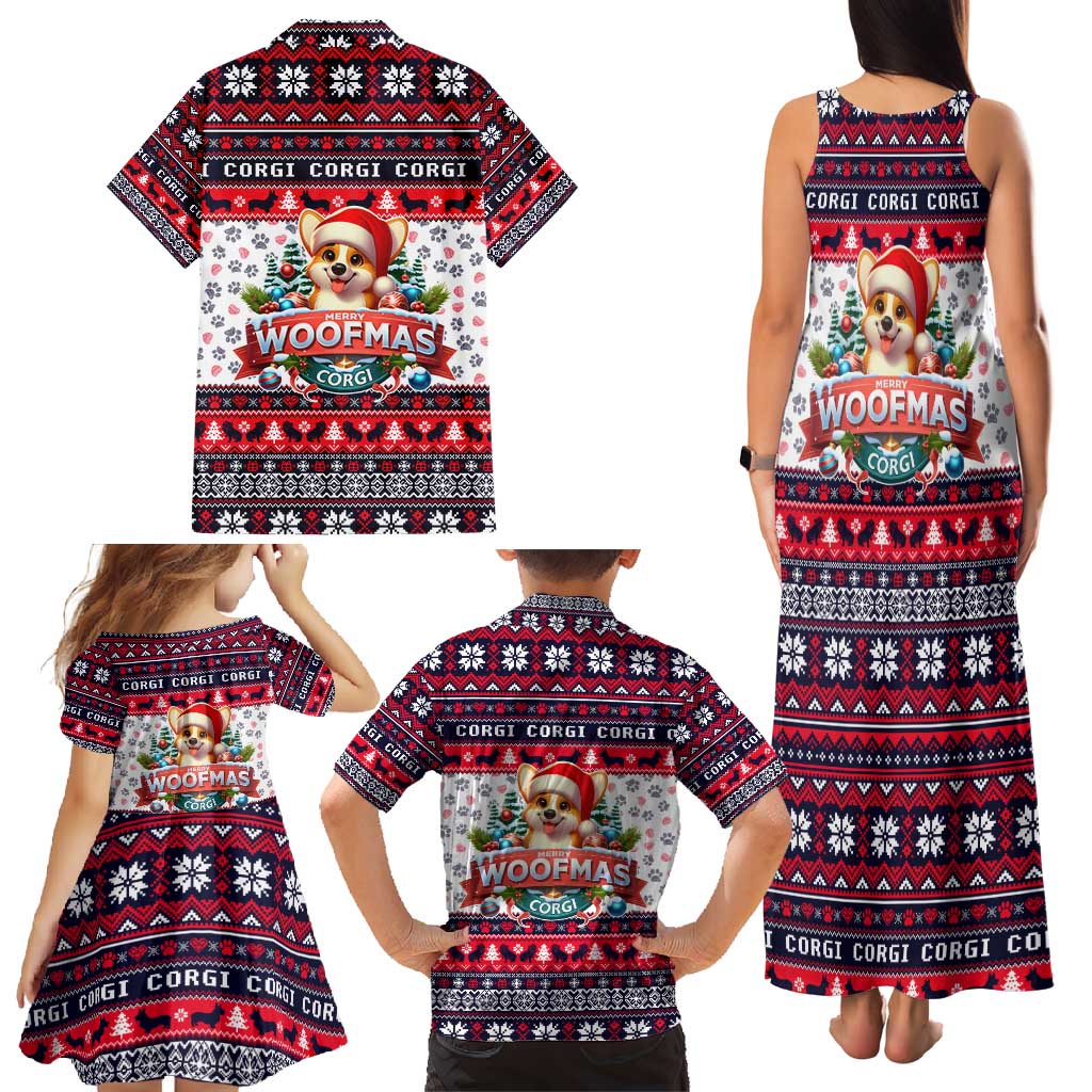 Corgi Merry Woofmas Family Matching Tank Maxi Dress and Hawaiian Shirt Christmas Dog Art Style - Wonder Print Shop