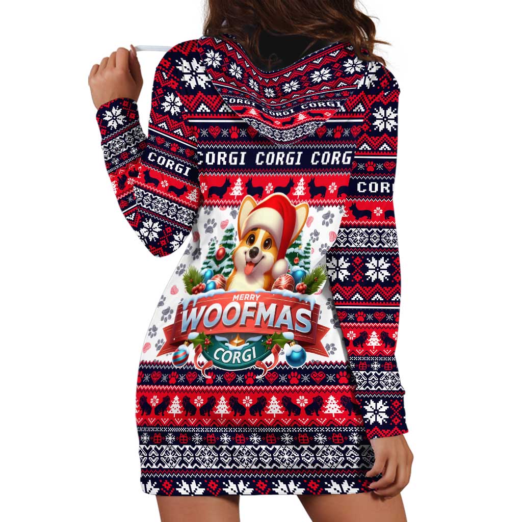 Corgi Merry Woofmas Hoodie Dress Christmas Dog Art Style - Wonder Print Shop