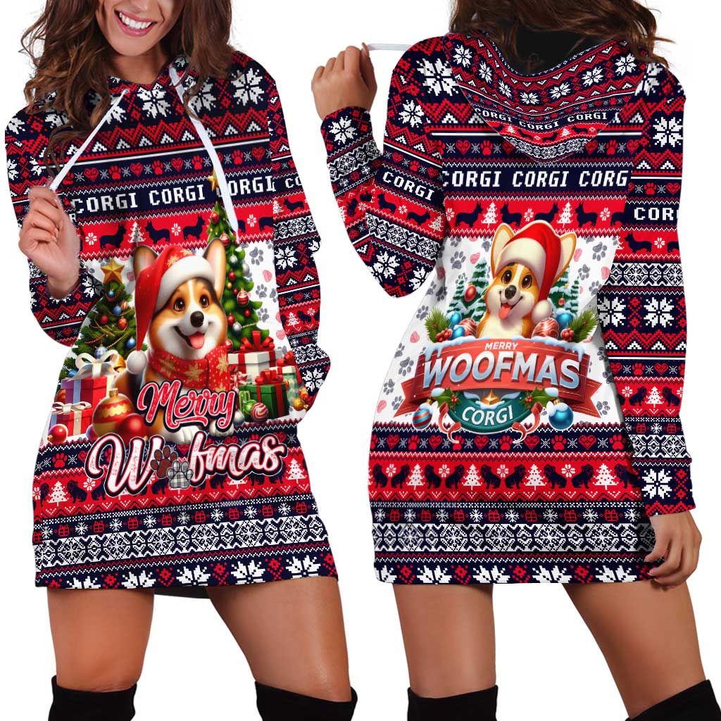 Corgi Merry Woofmas Hoodie Dress Christmas Dog Art Style - Wonder Print Shop