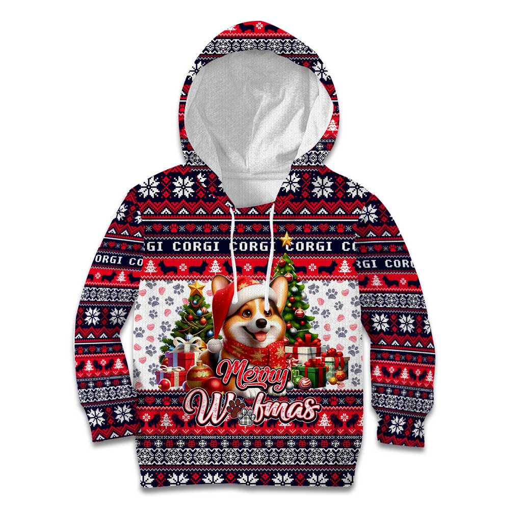 Corgi Merry Woofmas Kid Hoodie Christmas Dog Art Style - Wonder Print Shop