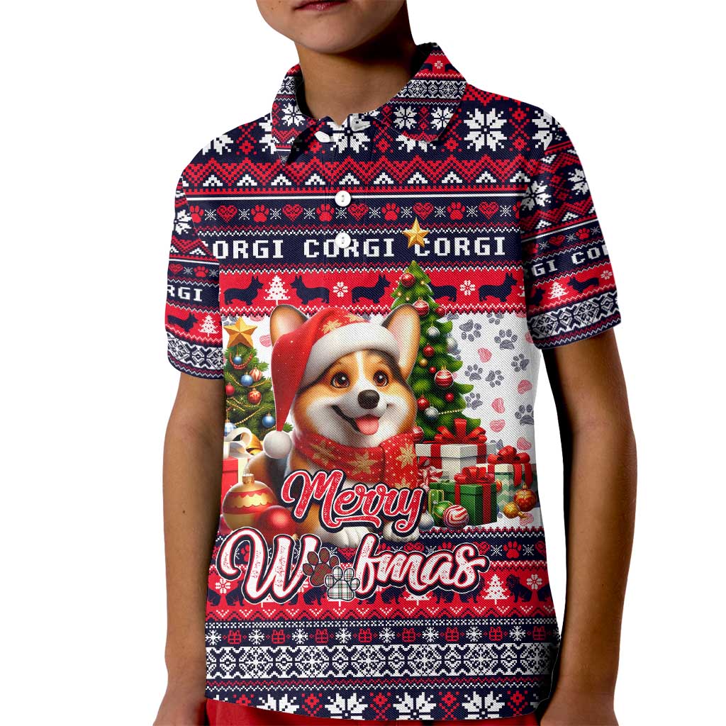 Corgi Merry Woofmas Kid Polo Shirt Christmas Dog Art Style - Wonder Print Shop