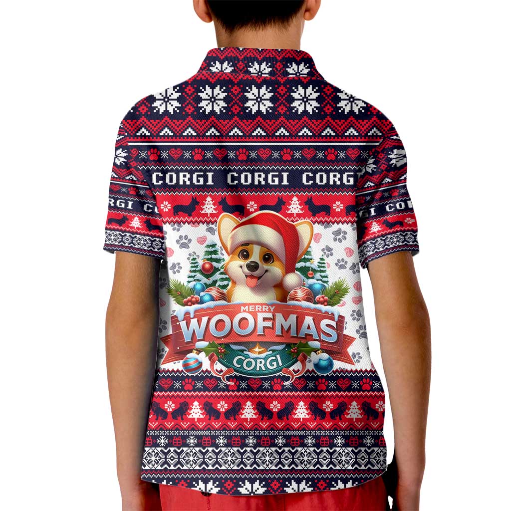 Corgi Merry Woofmas Kid Polo Shirt Christmas Dog Art Style - Wonder Print Shop