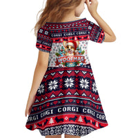 Corgi Merry Woofmas Kid Short Sleeve Dress Christmas Dog Art Style - Wonder Print Shop