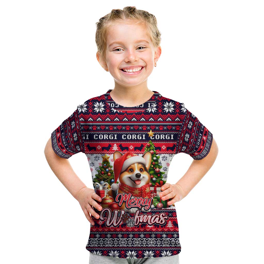 Corgi Merry Woofmas Kid T Shirt Christmas Dog Art Style - Wonder Print Shop