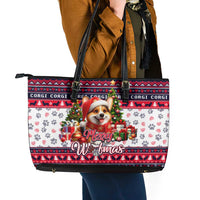 Corgi Merry Woofmas Leather Tote Bag Christmas Dog Art Style - Wonder Print Shop