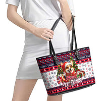 Corgi Merry Woofmas Leather Tote Bag Christmas Dog Art Style - Wonder Print Shop