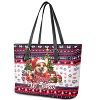 Corgi Merry Woofmas Leather Tote Bag Christmas Dog Art Style - Wonder Print Shop