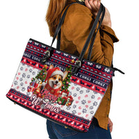 Corgi Merry Woofmas Leather Tote Bag Christmas Dog Art Style - Wonder Print Shop