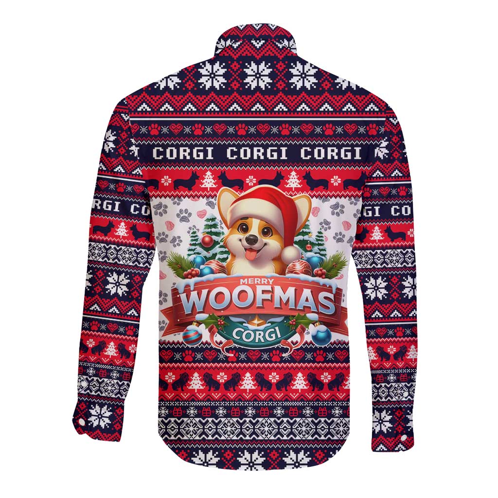 Corgi Merry Woofmas Long Sleeve Button Shirt Christmas Dog Art Style - Wonder Print Shop