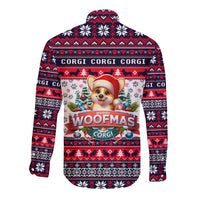 Corgi Merry Woofmas Long Sleeve Button Shirt Christmas Dog Art Style - Wonder Print Shop