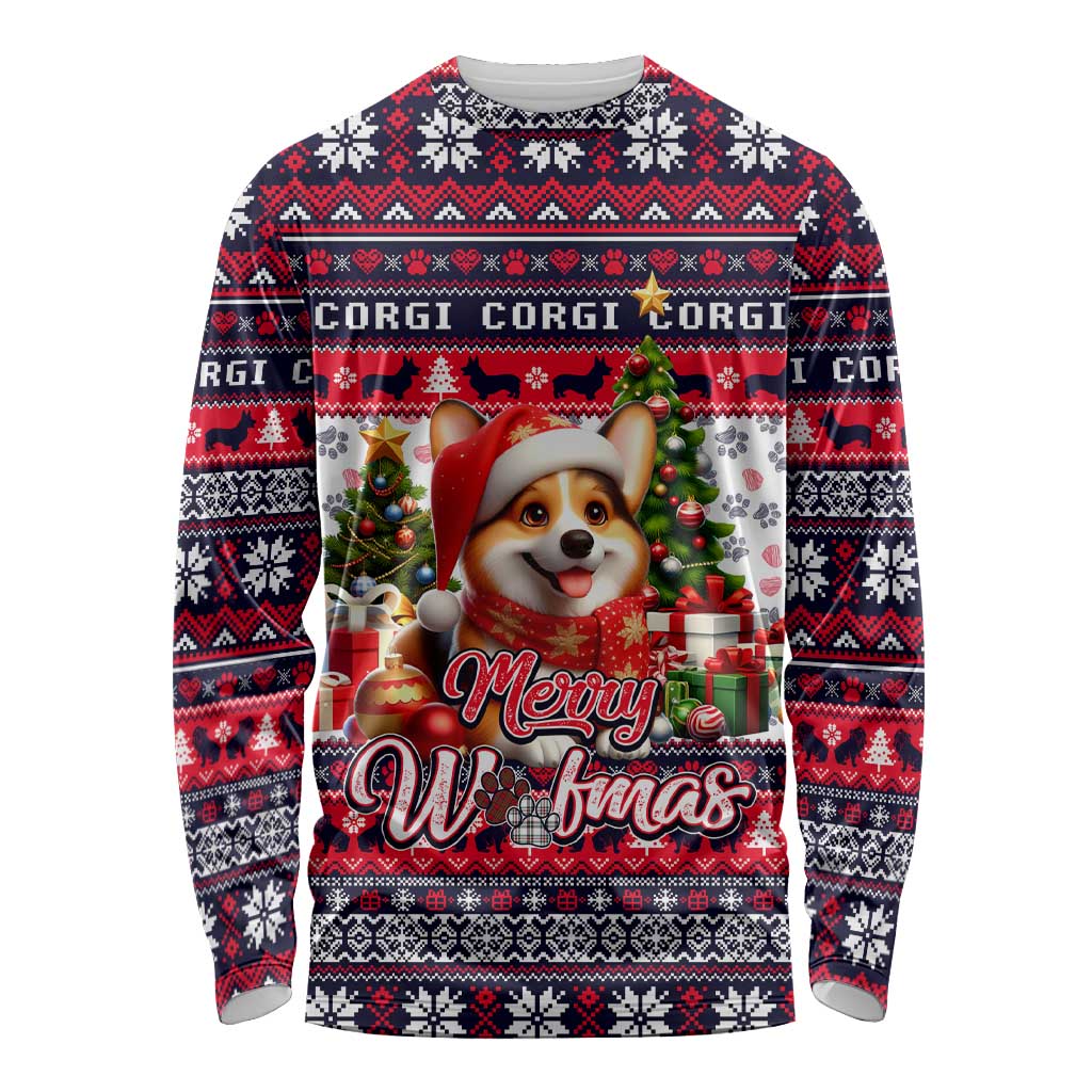 Corgi Merry Woofmas Long Sleeve Shirt Christmas Dog Art Style - Wonder Print Shop