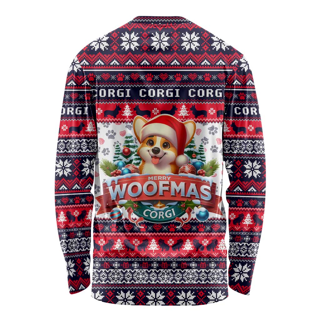 Corgi Merry Woofmas Long Sleeve Shirt Christmas Dog Art Style - Wonder Print Shop