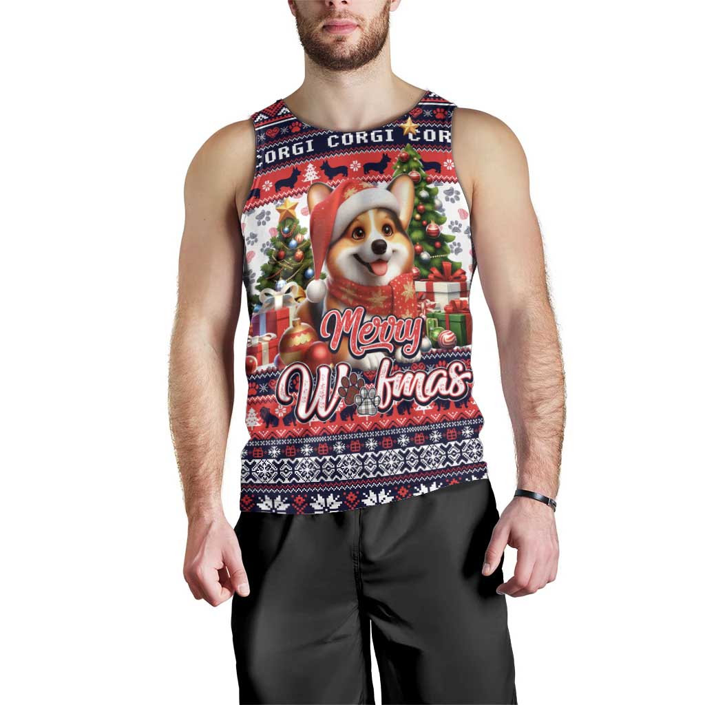 Corgi Merry Woofmas Men Tank Top Christmas Dog Art Style - Wonder Print Shop