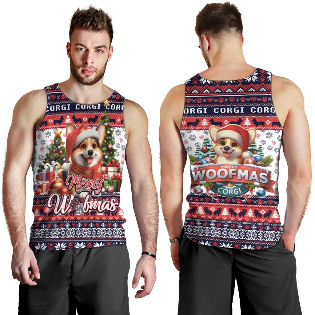 Corgi Merry Woofmas Men Tank Top Christmas Dog Art Style - Wonder Print Shop