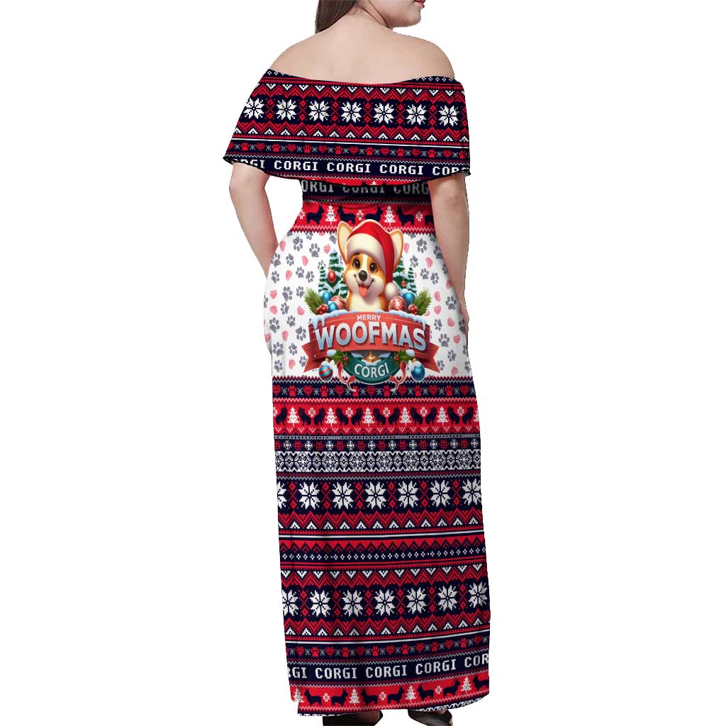Corgi Merry Woofmas Off Shoulder Maxi Dress Christmas Dog Art Style - Wonder Print Shop