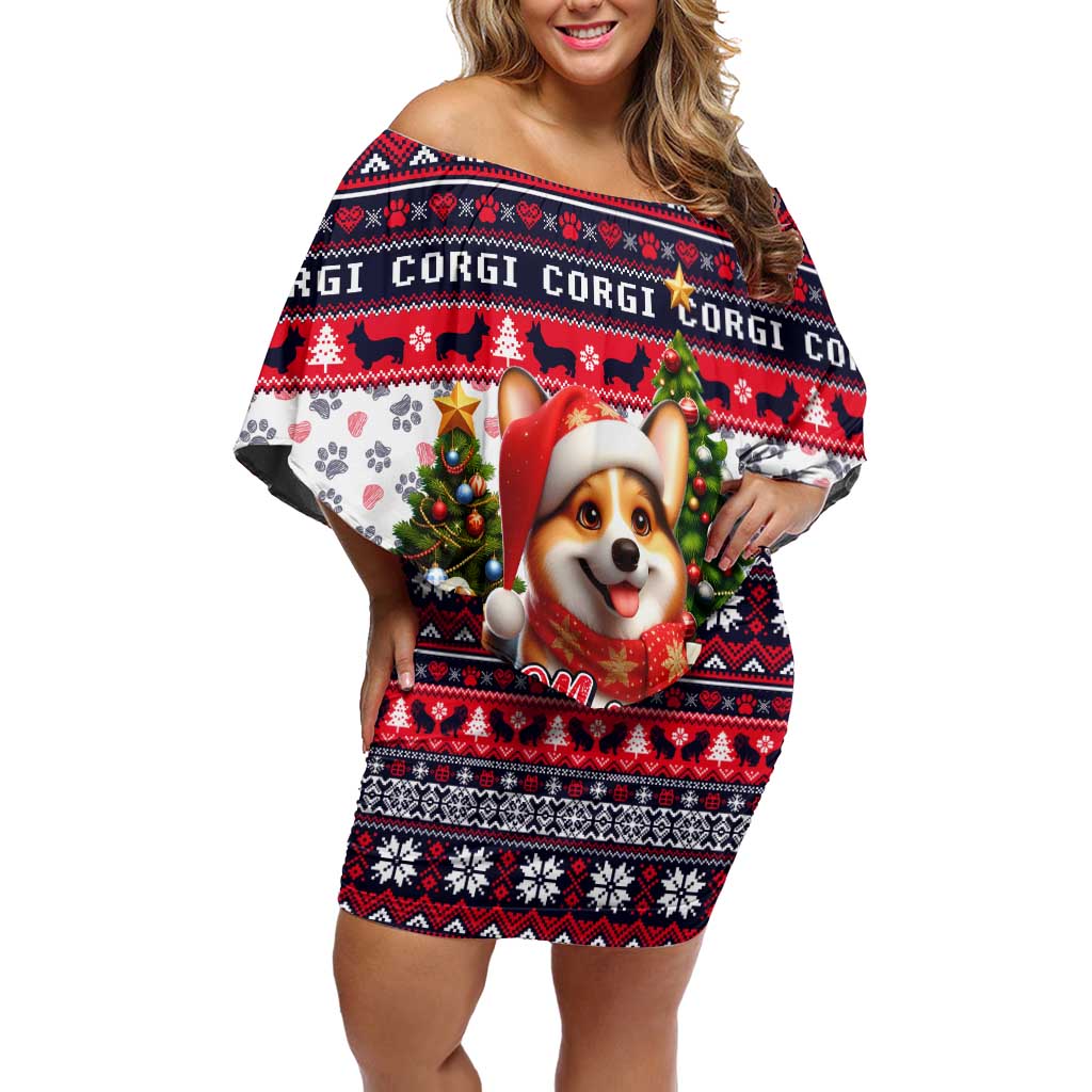 Corgi Merry Woofmas Off Shoulder Short Dress Christmas Dog Art Style - Wonder Print Shop
