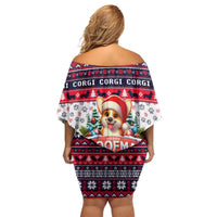 Corgi Merry Woofmas Off Shoulder Short Dress Christmas Dog Art Style - Wonder Print Shop