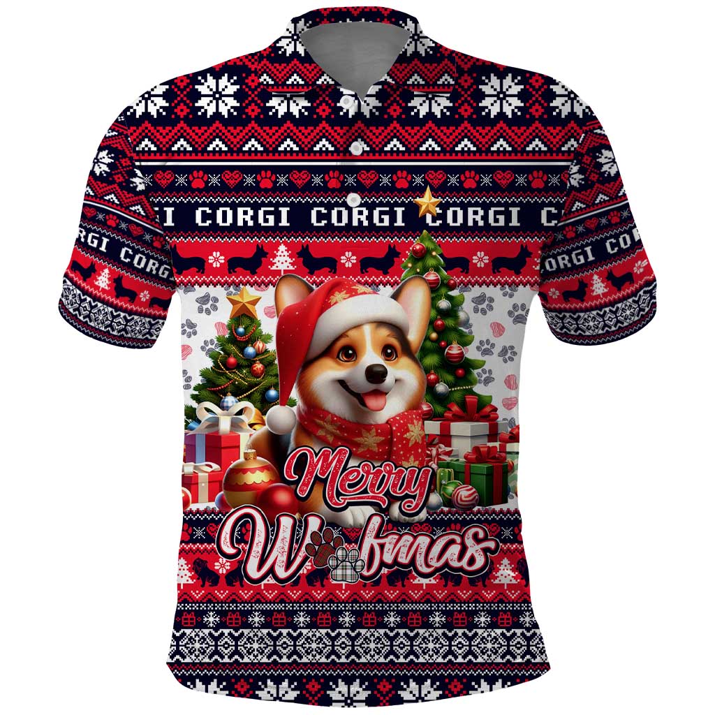 Corgi Merry Woofmas Polo Shirt Christmas Dog Art Style - Wonder Print Shop