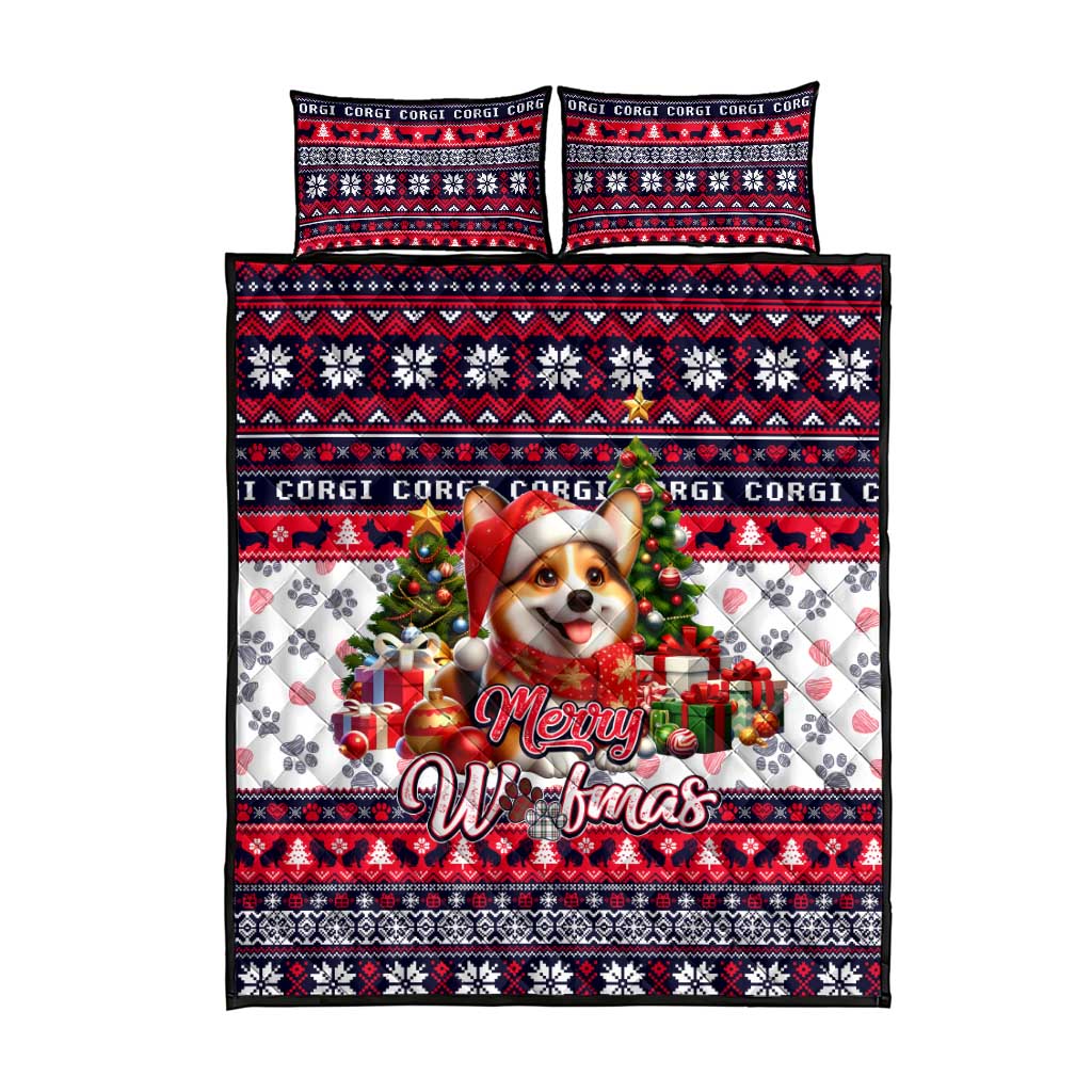 Corgi Merry Woofmas Quilt Bed Set Christmas Dog Art Style - Wonder Print Shop