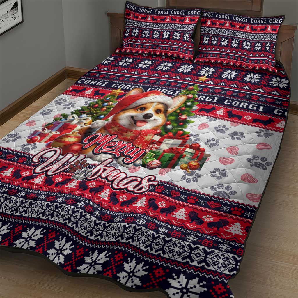 Corgi Merry Woofmas Quilt Bed Set Christmas Dog Art Style - Wonder Print Shop