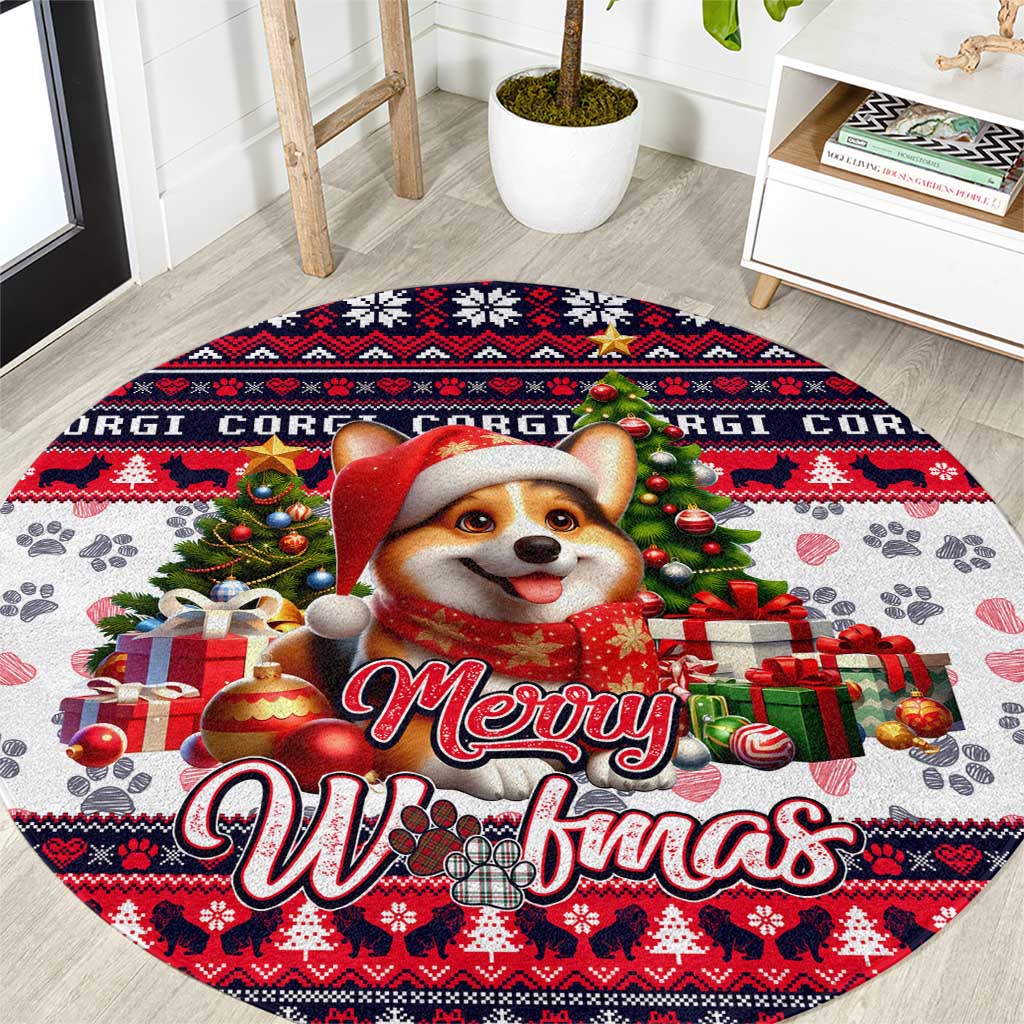 Corgi Merry Woofmas Round Carpet Christmas Dog Art Style