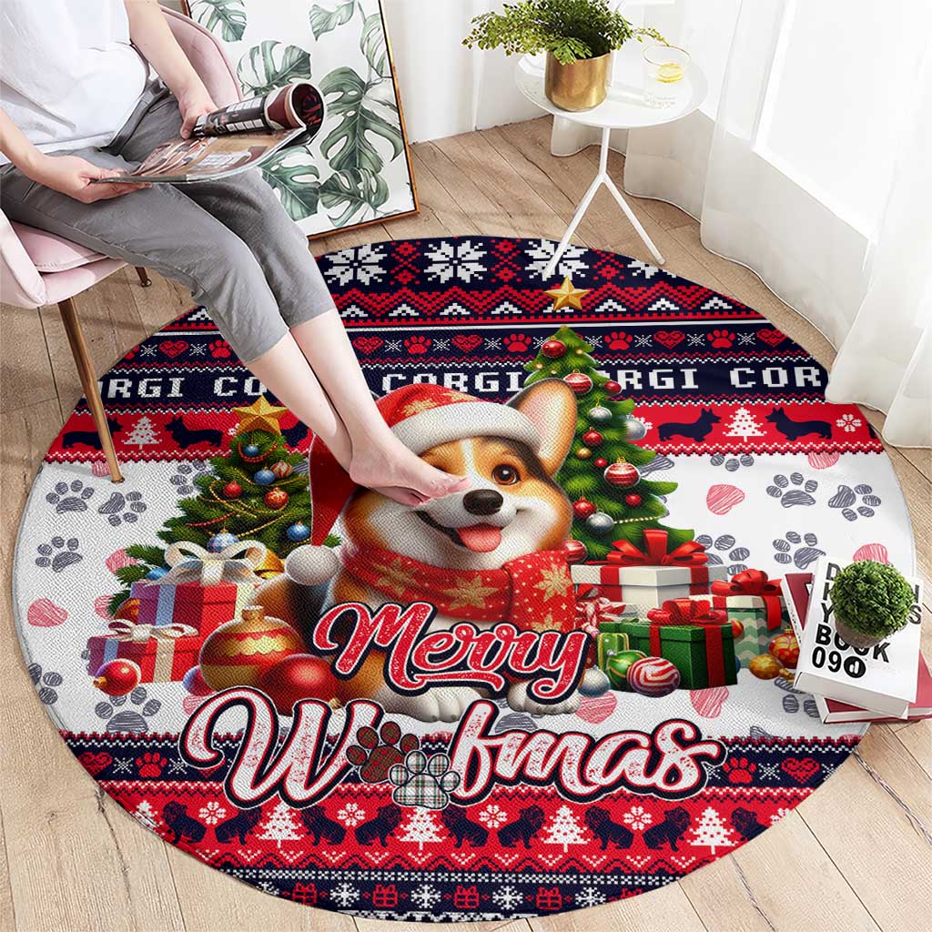 Corgi Merry Woofmas Round Carpet Christmas Dog Art Style