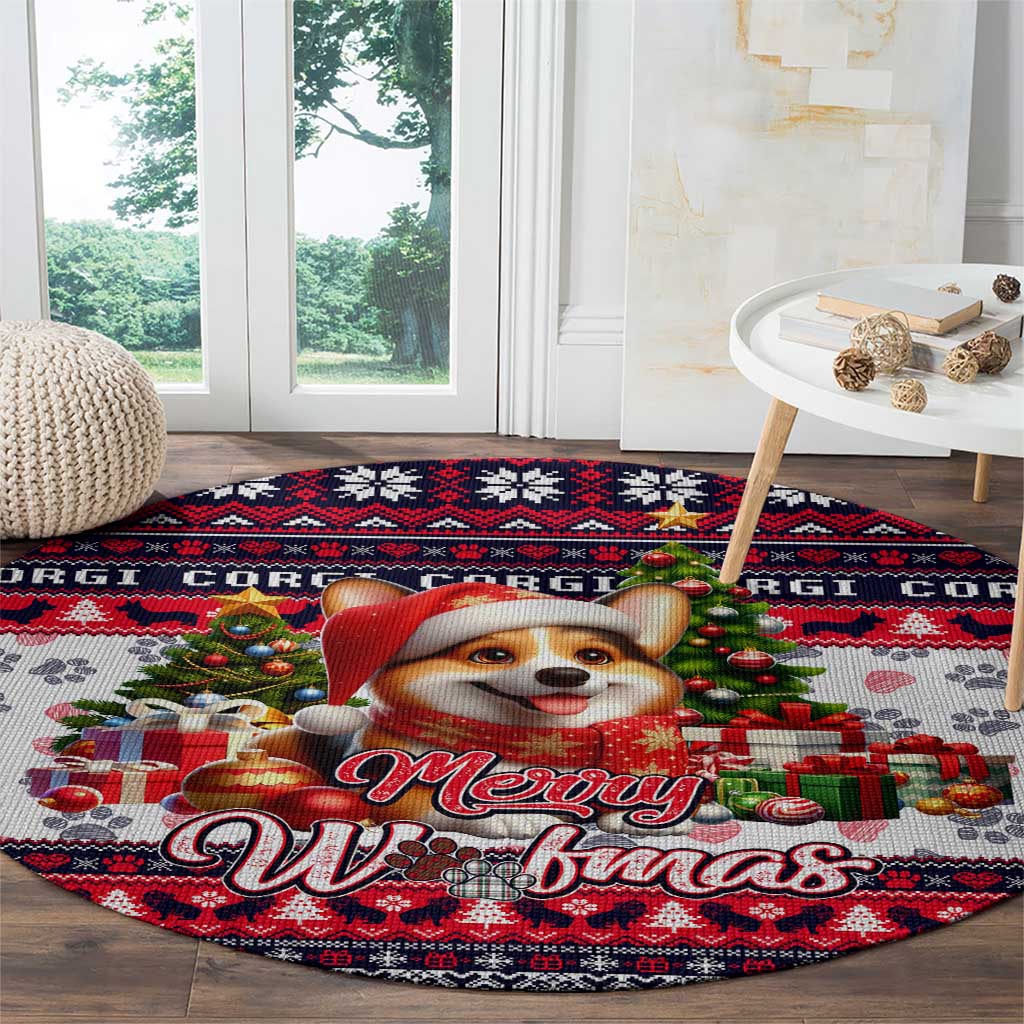Corgi Merry Woofmas Round Carpet Christmas Dog Art Style