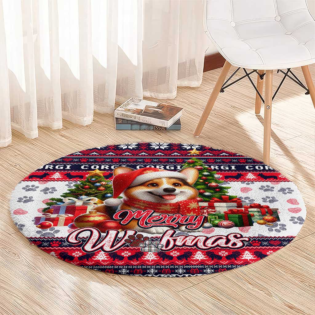 Corgi Merry Woofmas Round Carpet Christmas Dog Art Style