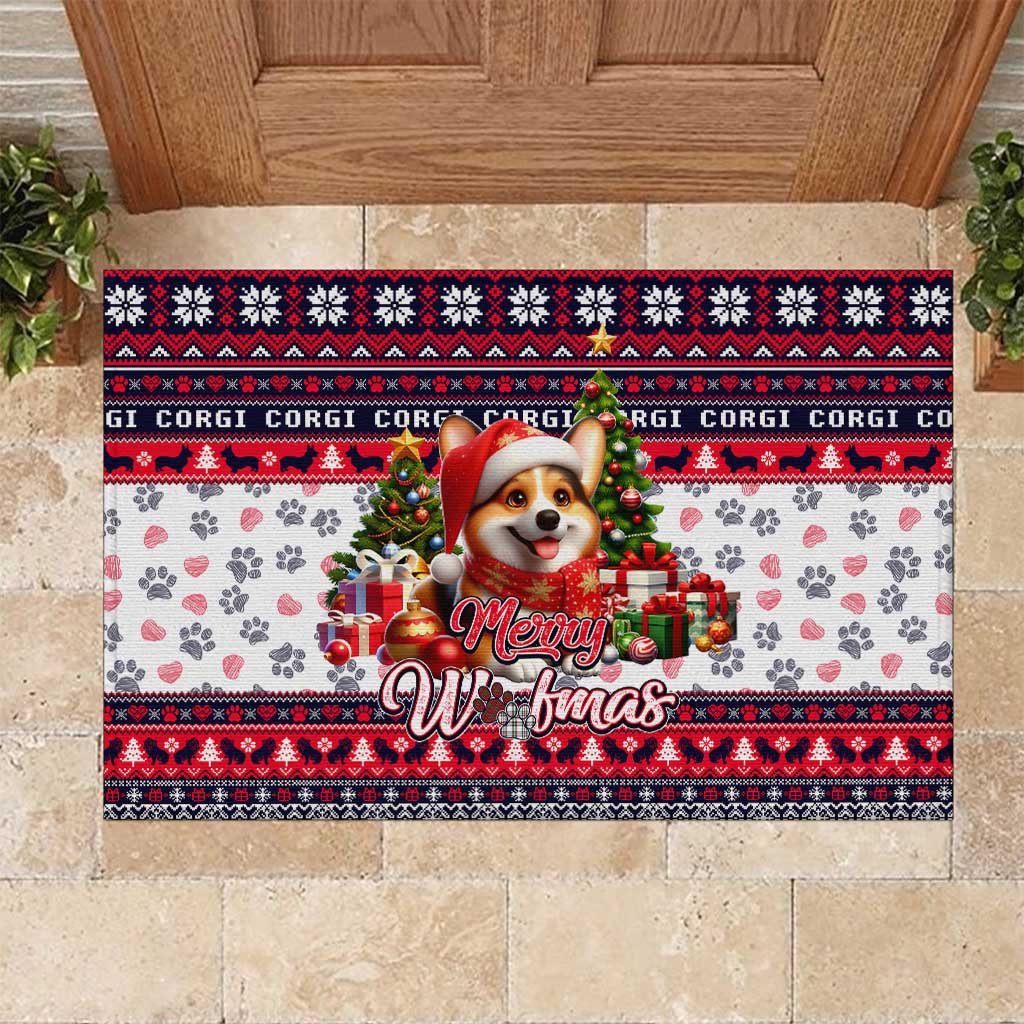 Corgi Merry Woofmas Rubber Doormat Christmas Dog Art Style - Wonder Print Shop
