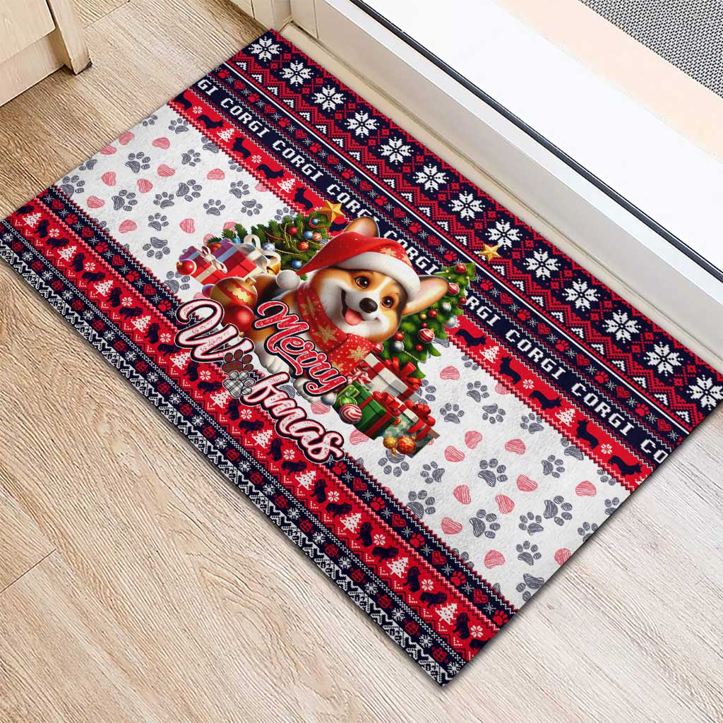 Corgi Merry Woofmas Rubber Doormat Christmas Dog Art Style - Wonder Print Shop