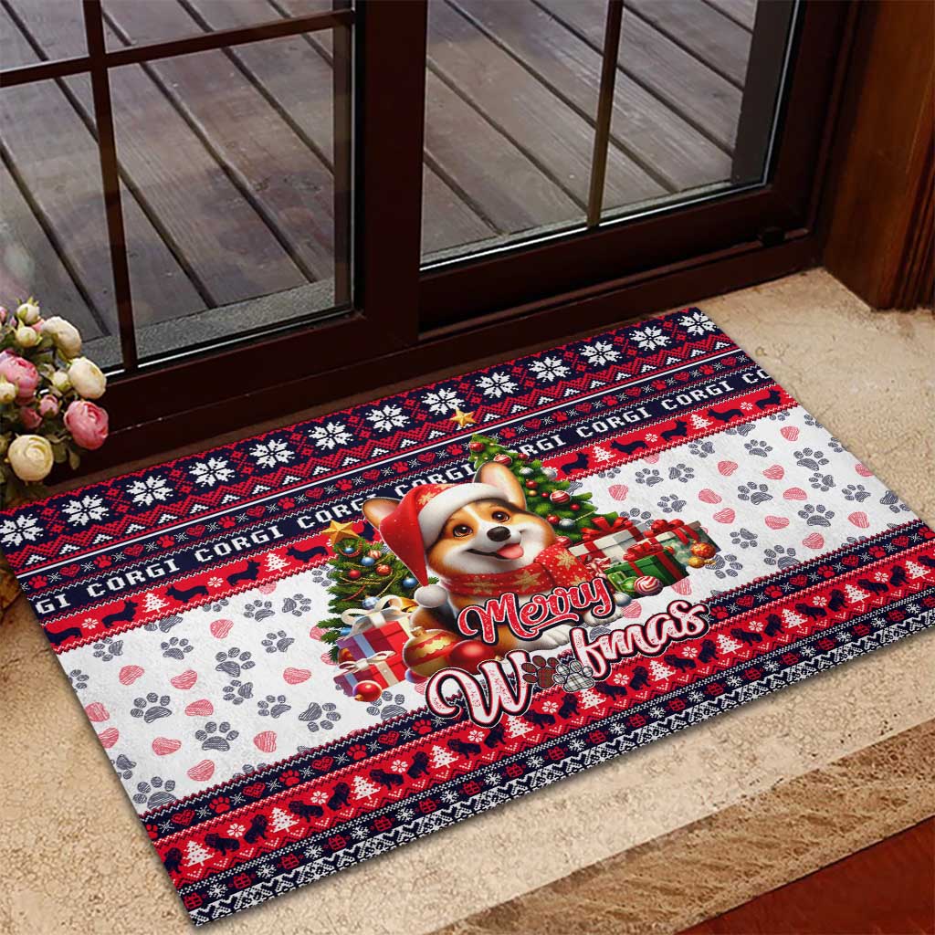 Corgi Merry Woofmas Rubber Doormat Christmas Dog Art Style - Wonder Print Shop