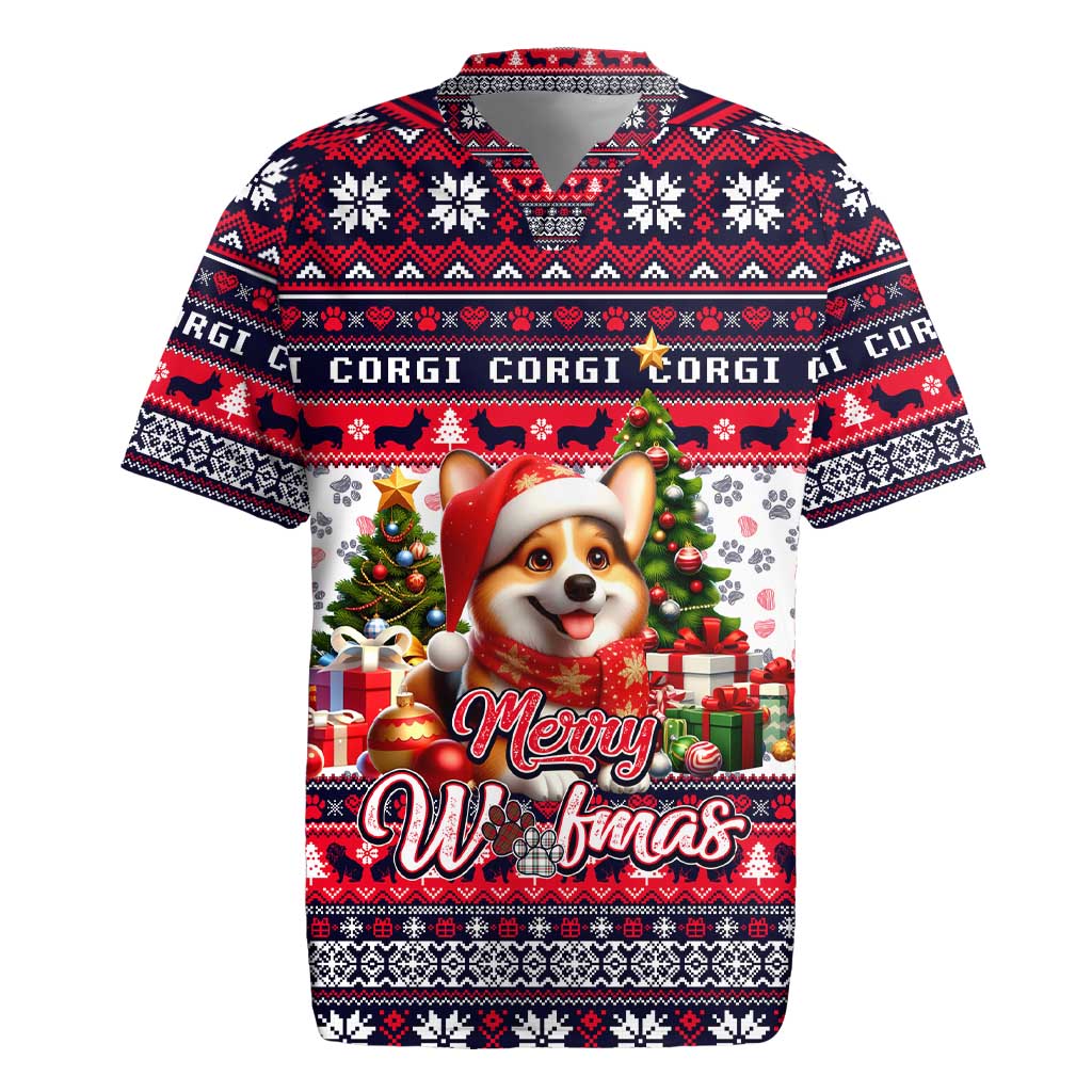 Corgi Merry Woofmas Rugby Jersey Christmas Dog Art Style - Wonder Print Shop
