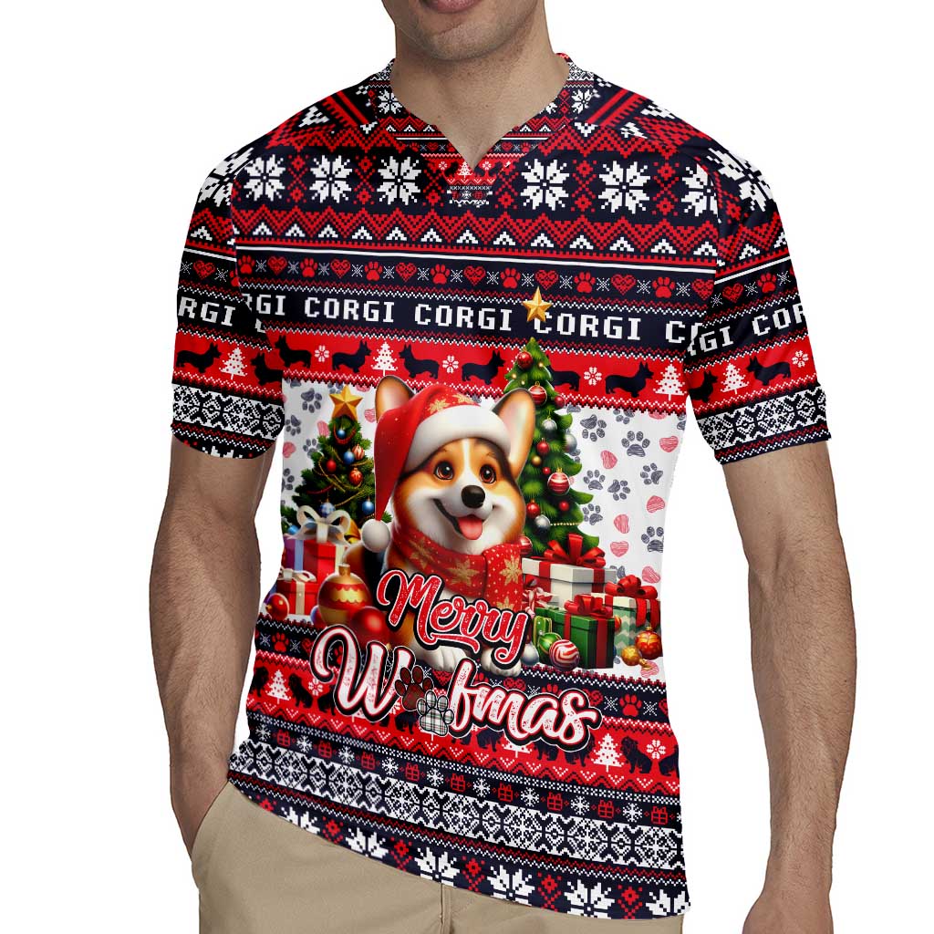 Corgi Merry Woofmas Rugby Jersey Christmas Dog Art Style - Wonder Print Shop