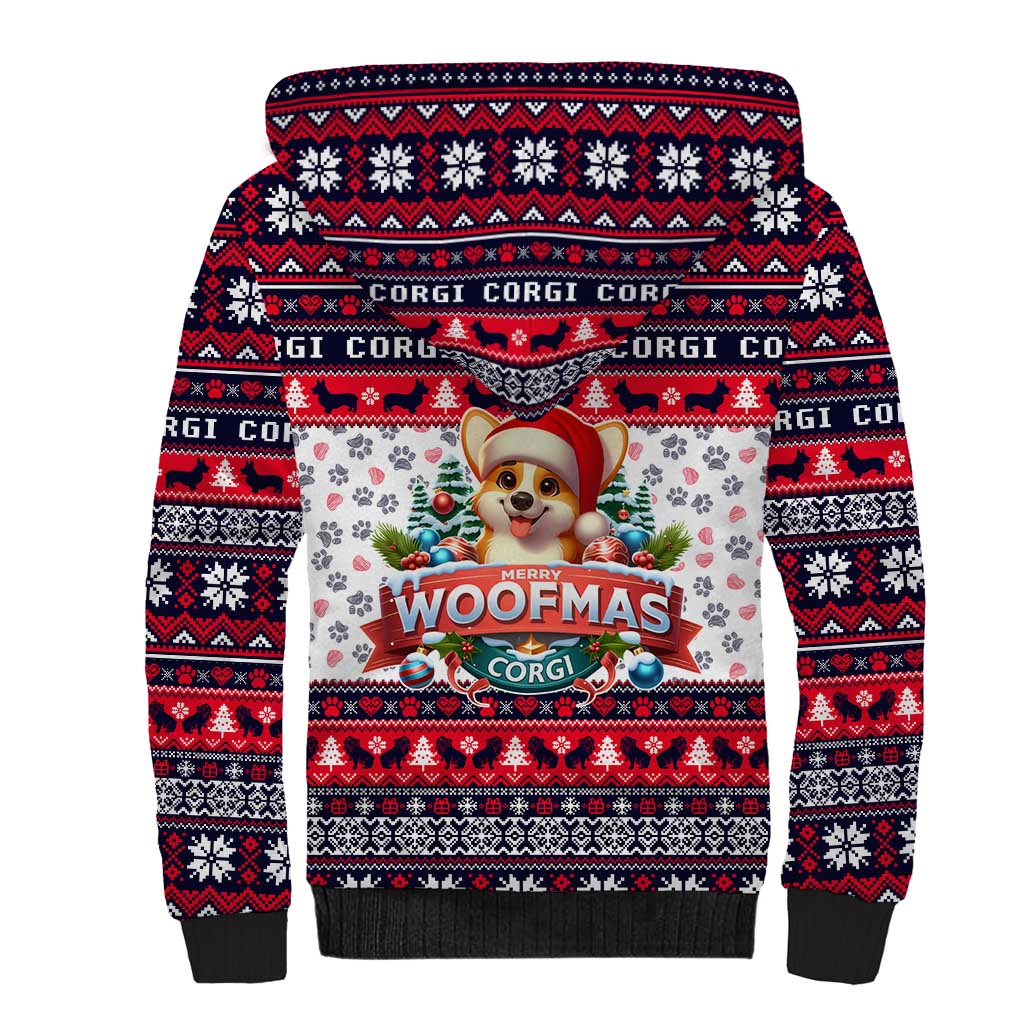 Corgi Merry Woofmas Sherpa Hoodie Christmas Dog Art Style - Wonder Print Shop