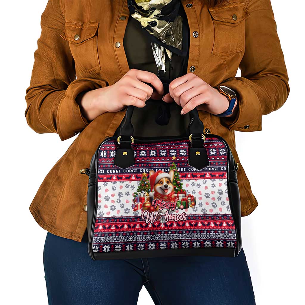Corgi Merry Woofmas Shoulder Handbag Christmas Dog Art Style