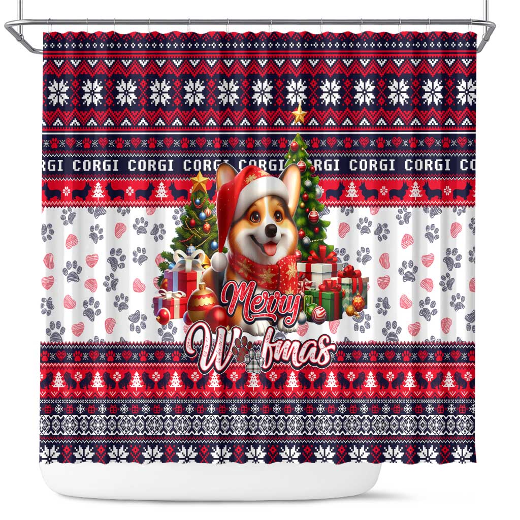 Corgi Merry Woofmas Shower Curtain Christmas Dog Art Style