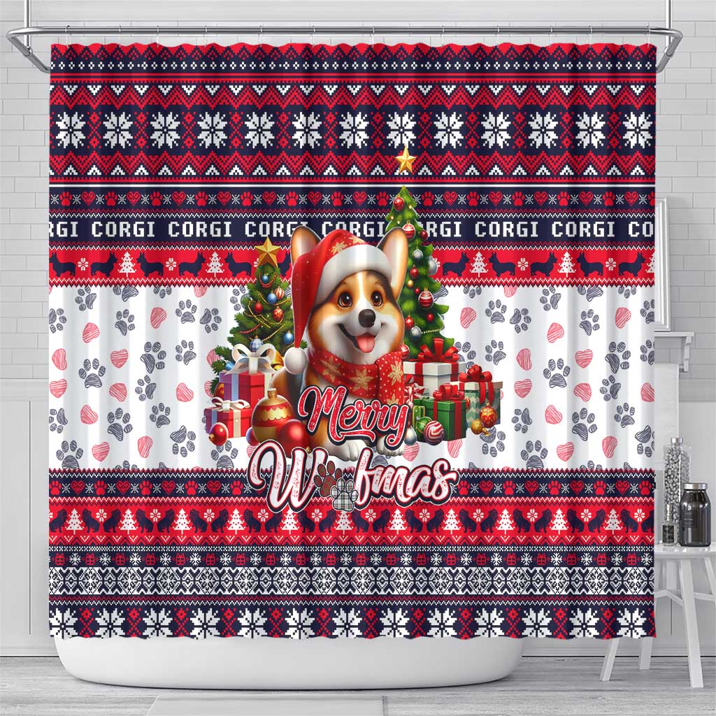 Corgi Merry Woofmas Shower Curtain Christmas Dog Art Style