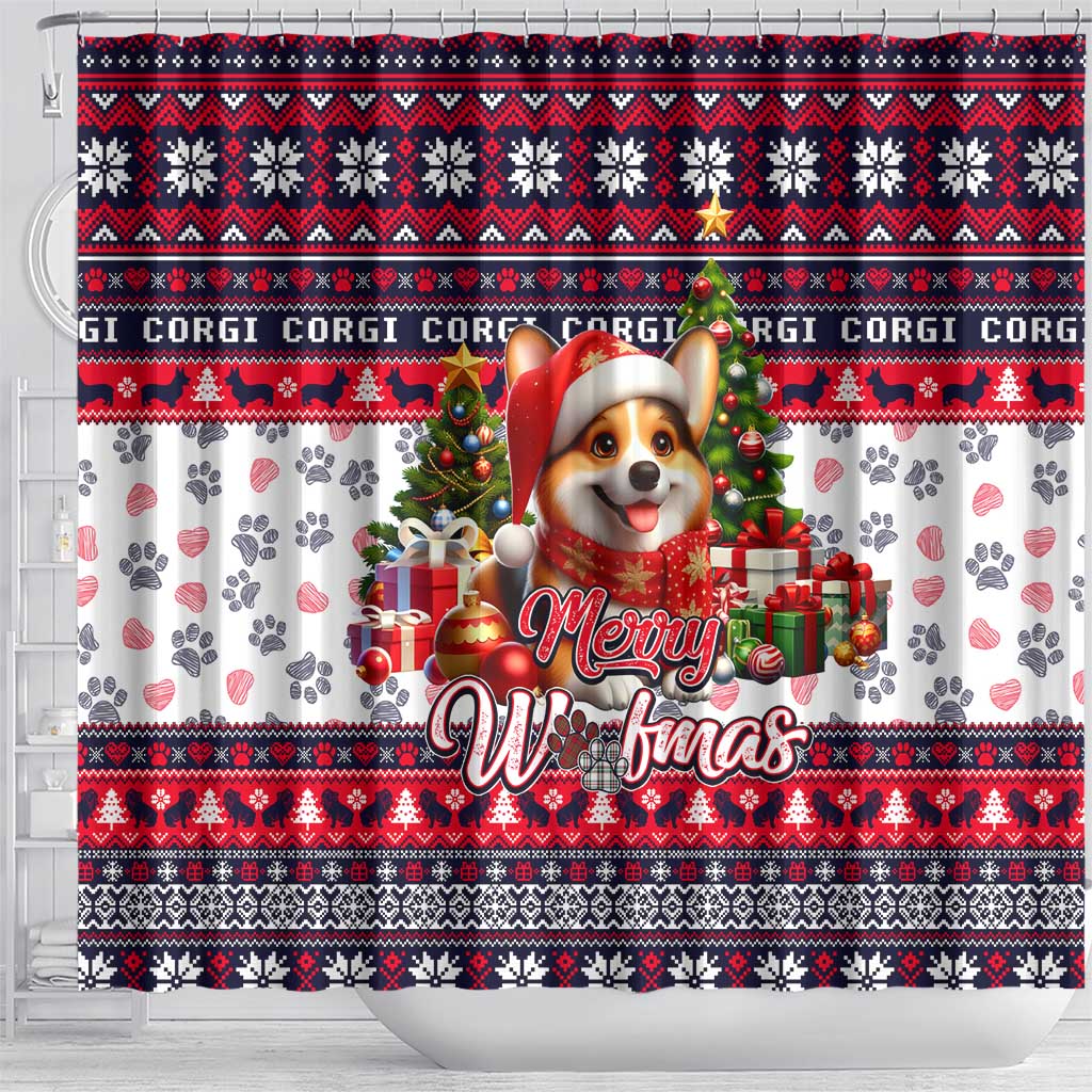 Corgi Merry Woofmas Shower Curtain Christmas Dog Art Style