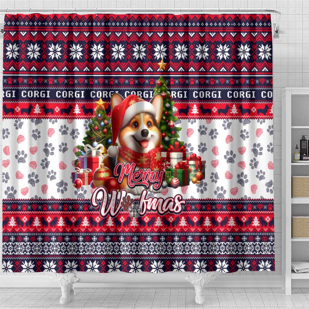 Corgi Merry Woofmas Shower Curtain Christmas Dog Art Style