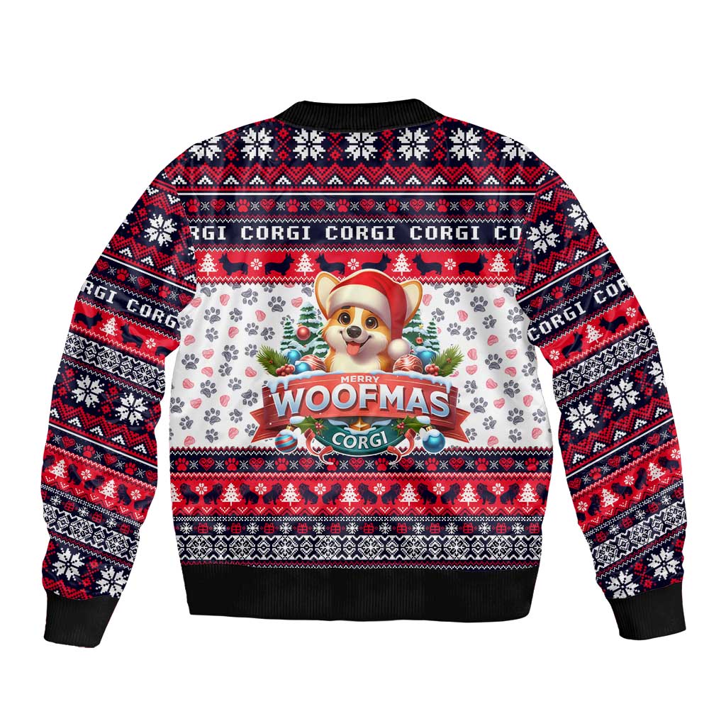 Corgi Merry Woofmas Sleeve Zip Bomber Jacket Christmas Dog Art Style - Wonder Print Shop