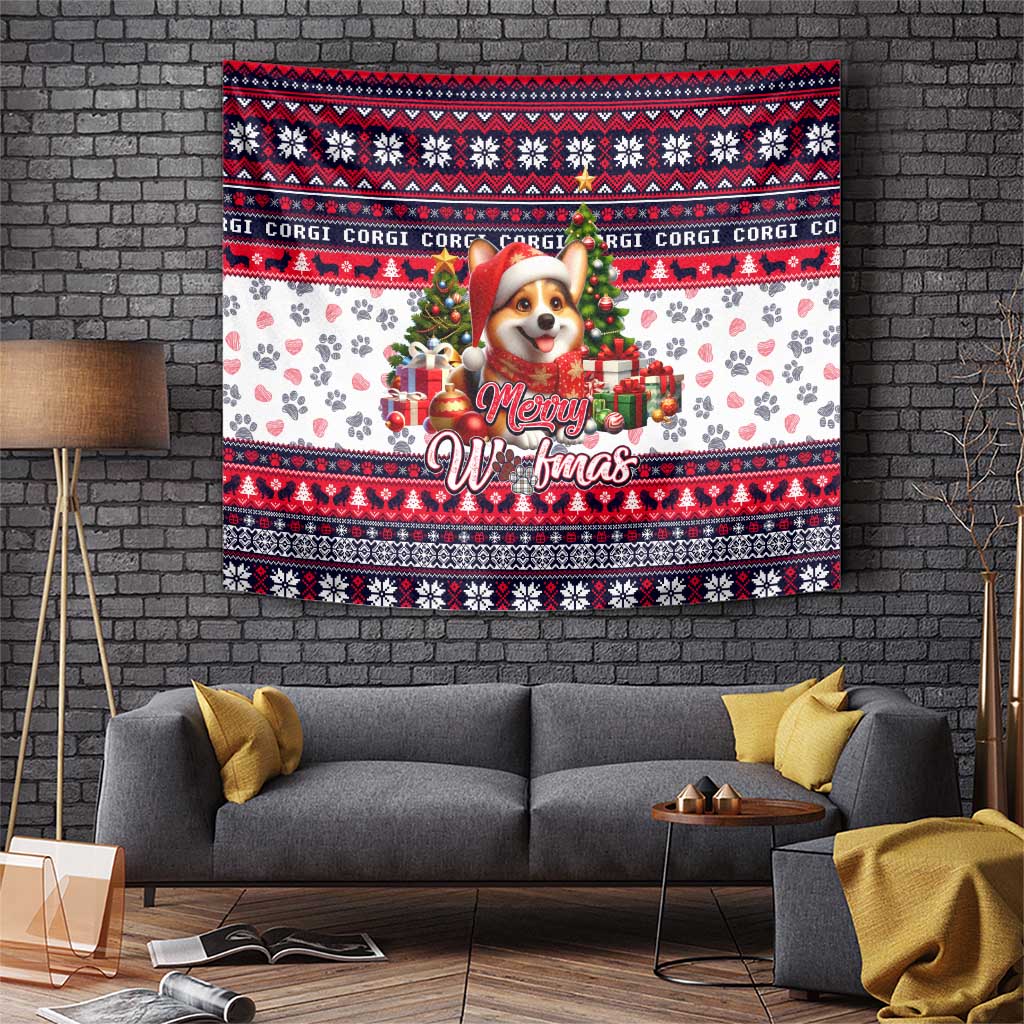 Corgi Merry Woofmas Tapestry Christmas Dog Art Style - Wonder Print Shop