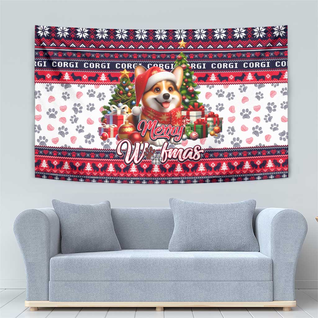 Corgi Merry Woofmas Tapestry Christmas Dog Art Style - Wonder Print Shop