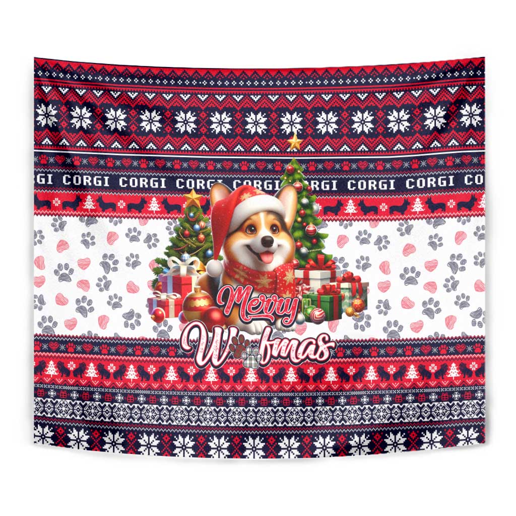 Corgi Merry Woofmas Tapestry Christmas Dog Art Style - Wonder Print Shop