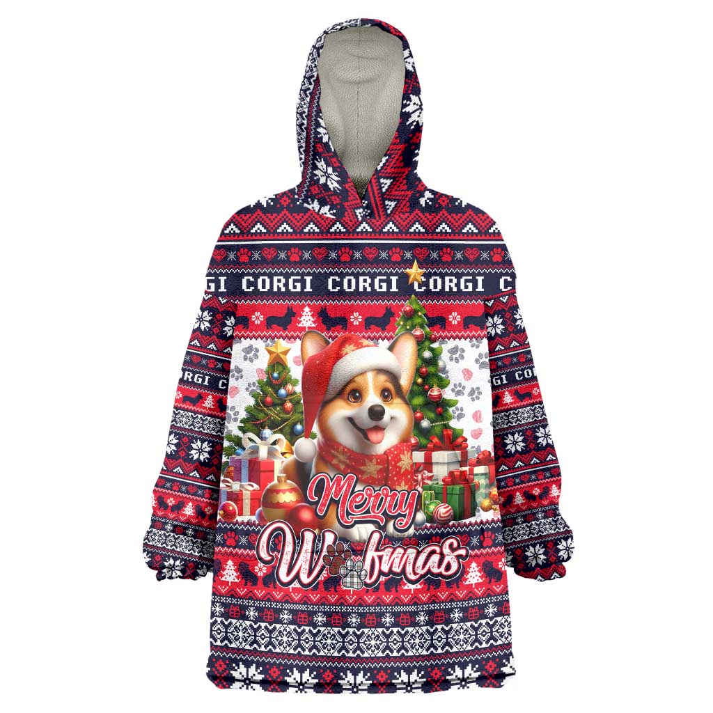 Corgi Merry Woofmas Wearable Blanket Hoodie Christmas Dog Art Style - Wonder Print Shop