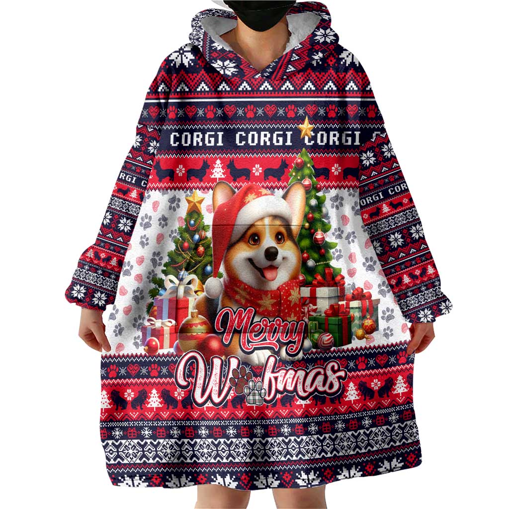 Corgi Merry Woofmas Wearable Blanket Hoodie Christmas Dog Art Style - Wonder Print Shop