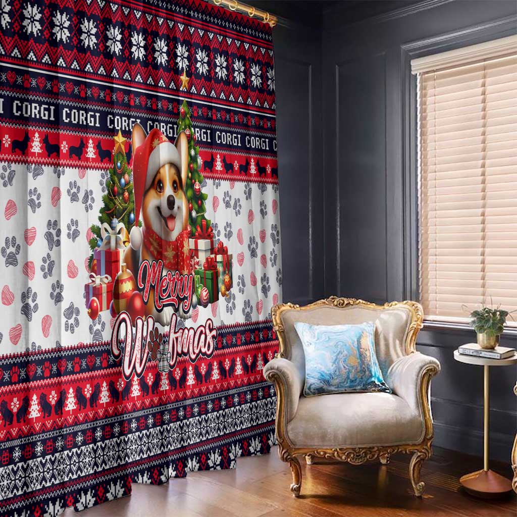 Corgi Merry Woofmas Window Curtain Christmas Dog Art Style - Wonder Print Shop