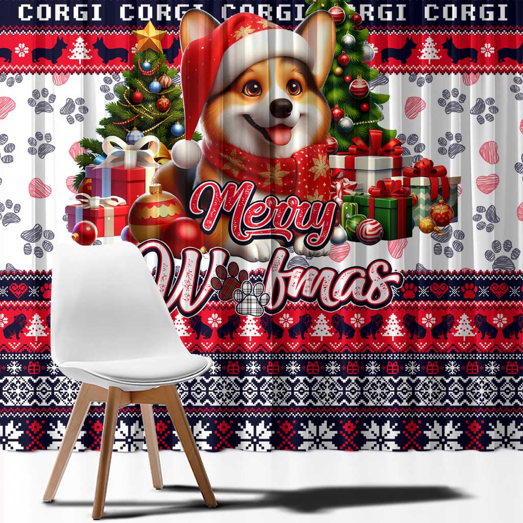 Corgi Merry Woofmas Window Curtain Christmas Dog Art Style - Wonder Print Shop