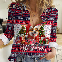 Corgi Merry Woofmas Women Casual Shirt Christmas Dog Art Style - Wonder Print Shop
