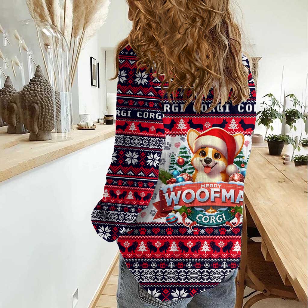 Corgi Merry Woofmas Women Casual Shirt Christmas Dog Art Style - Wonder Print Shop